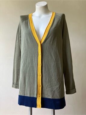 Talbots | Tipped Girlfriend Cardigan Sage Green Navy Colorblock Sweater